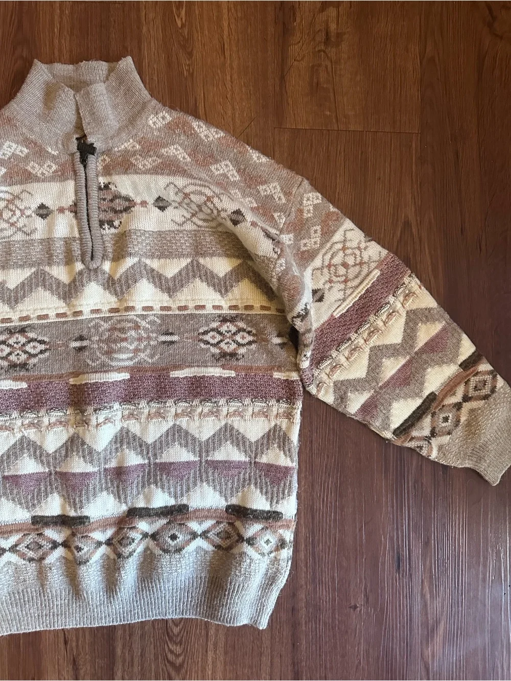 Men's Quarter Zip knit Geometric Aztec Patterned Fair Isle Sweater